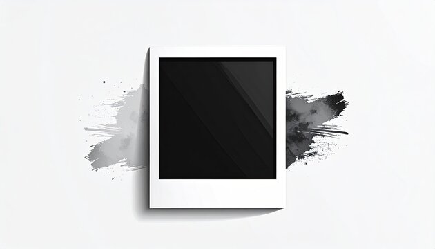 Blank instant photo frame, grayscale paint splashes