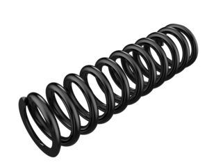 Precision Black Coil Spring Isolated: Versatile automotive suspension component for cars, motorbikes, drift cars, and monster vehicles. High-resolution PNG for engineering and repair projects.
