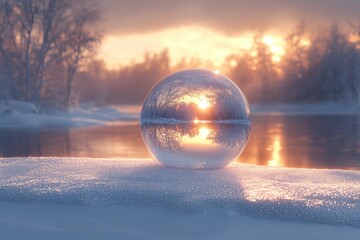 Snow globe on snowy surface.