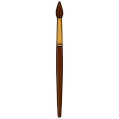 A simple, clean vector illustration of a single brown paintbrush with a golden ferrule, isolated on a white background.