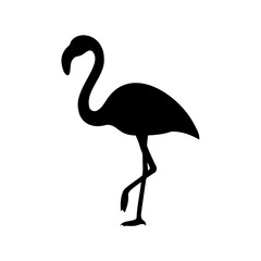 Elegant flamingo silhouette standing gracefully on one leg against a white background