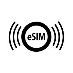 eSIM icon with wireless signal waves, mobile technology and connectivity concept