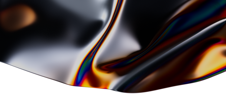 A flowing abstract background with an iridescent texture. The shiny surface creates beautiful reflections and gradients. Perfect for design or w