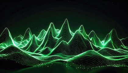 Abstract glowing green mountain range in dark space
