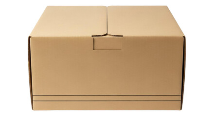 Isolated Brown Cardboard Box with Lid Shut for Storage and Shipping in Studio Shot