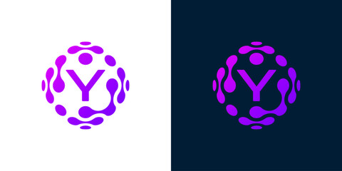Abstract globe logo with letter Y, technology sphere, for digital, technology, computer data