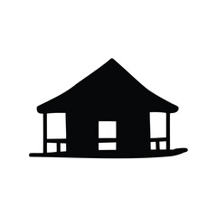 Silhouette of a simple minimalist house with porch and geometric shapes