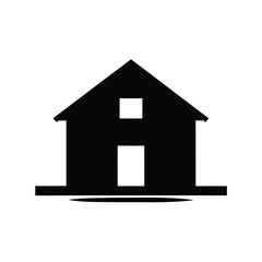 Simple black and white house icon with a door and window image