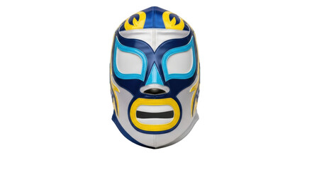 Isolated Mexican wrestling mask, silver, blue, yellow, lucha libre, wrestler, competitive sport © Friedrich
