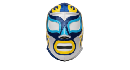 Isolated Mexican wrestling mask, silver, blue, yellow, lucha libre, wrestler, competitive sport