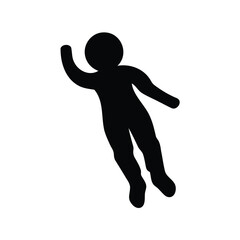 A simple black silhouette of a person floating upwards, raising a hand
