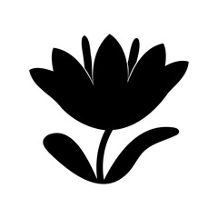 Silhouette of lily flower on white background- Black silhouette of a blooming lily flower with petals and stem, isolated on white, symbolizing nature, elegance, and botanical design