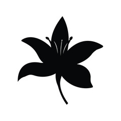 Silhouette of lily flower on white background- Black silhouette of a blooming lily flower with petals and stem, isolated on white, symbolizing nature, elegance, and botanical design