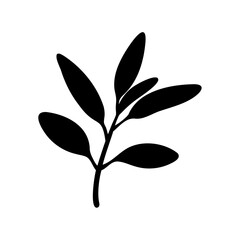Minimalist plant illustration with stylized leaves and a bold, black silhouette