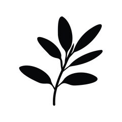 Simple silhouette image of a branch with oval shaped leaves artfully arranged