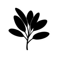 Silhouette of Leaf Branch Illustration- Black leaf silhouette design featuring a simple branch with multiple leaves, representing nature, growth, ecology, and botanical decoration