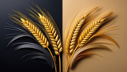 Two Stylized Ears Of Grain One Black And One Golden Yellow Representing Agriculture And Food Production