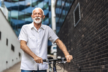 Portrait, business and mature man with bike, travel and confident with background, startup and eco...