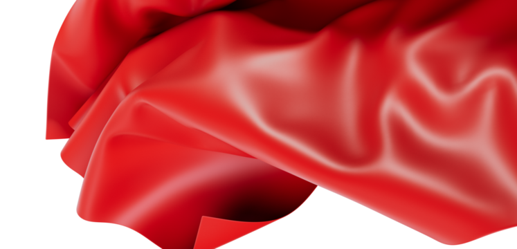 Elegant red fabric in motion, perfect for design projects. Features smooth curves and a sense of luxury against a clean white background. Ideal