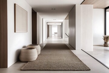 Obraz premium Minimalist hallway, soft rug, natural materials