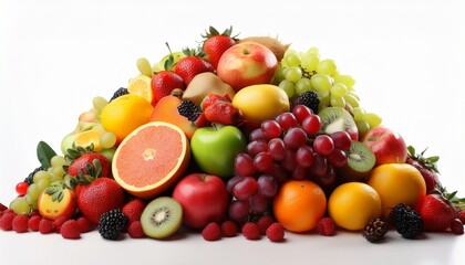 A Heaped Mountain With Fresh Fruit Of Many Different Varieties White Background Banner Generative Ai Generativ Ki