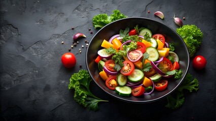 Fresh salad in a bowl on a dark background