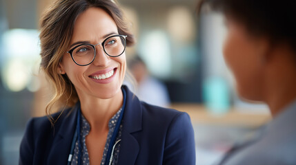 Female pharmaceutical consultant presenting comprehensive medication solutions to doctor in clinical setting medical education drug information pharmaceutical marketing with