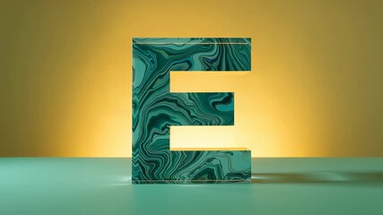 Rotating marbled teal-gray E on green tabletop while lighting shifting from green to gold glow - Powered by Adobe