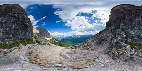 Hiking at Passo Falzarego - Cortina d'Ampezzo - Italy - Equirectangular 360 degree landscape