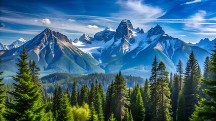 Majestic snowcapped mountains under a blue sky