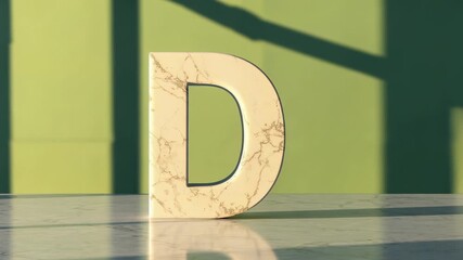 Sunlight casting window grid shadow across marble letter D on tabletop in studio, showing contours - Powered by Adobe