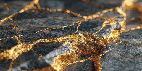 Glowing amber veins splitting dark rock with fiery energy for fantasy or sci-fi themes