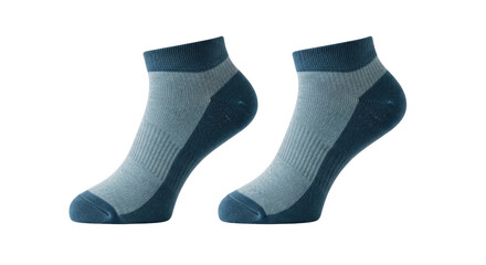 Isolated pair of ankle socks, dark blue color accents, gray fabric, new socks, footwear, soft material