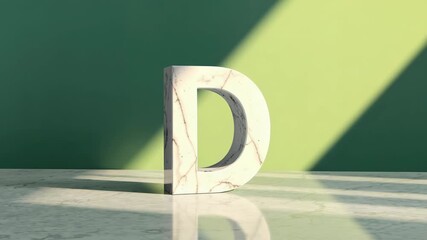Activating light beam sweeping marble tabletop in studio, illuminating letter D, shifting wall hues - Powered by Adobe