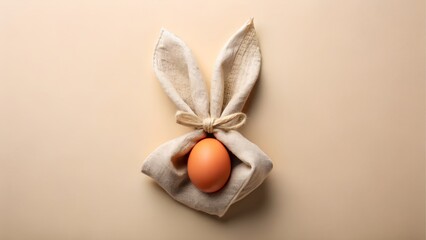 Easter egg wrapped in napkin like bunny ears