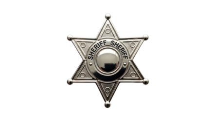 Isolated silver sheriff badge, metal symbol of law enforcement, department, security duty