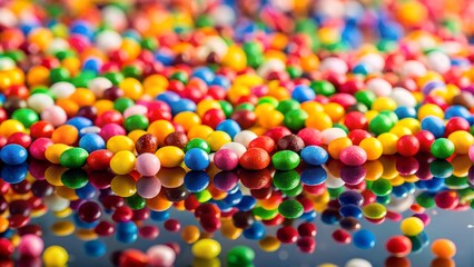 Colorful sprinkles on a reflective surface