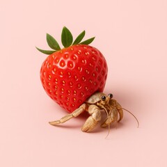 Strawberry Shell Hermit Crab on Pink
