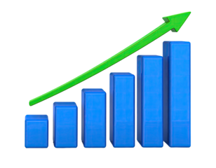 3D graphic of a rising bar graph with a green upward arrow (1)