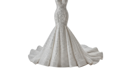 Elegant long sleeve wedding dress in ivory isolated PNG with Transparent Background