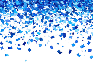 Abstract blue and white confetti exploding on a black background