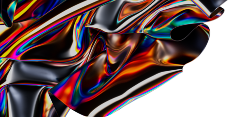 Vibrant iridescent colors on a fluid, reflective abstract surface, ideal for backgrounds. Modern art for digital design or wallpaper.
