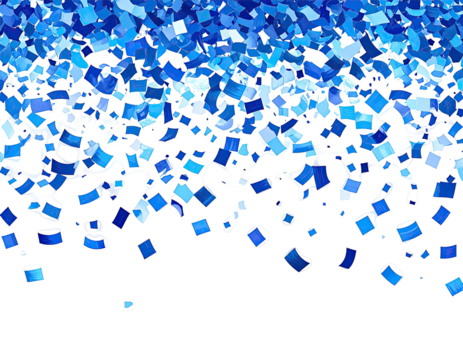 Abstract blue and white confetti exploding on a black background