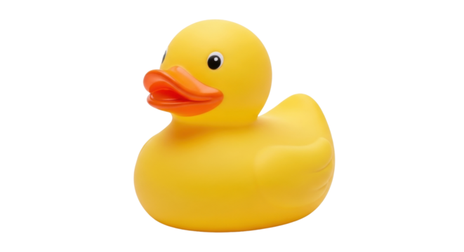 Isolated rubber ducky for bath toy and swimming pool games in yellow with orange beak - Powered by Adobe