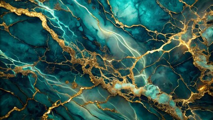 Abstract teal and gold marble texture background