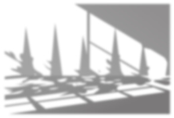 Shadow overlay of sharp geometric window blinds on a transparent background