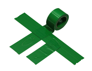 Green tape in a cross shape on black background
