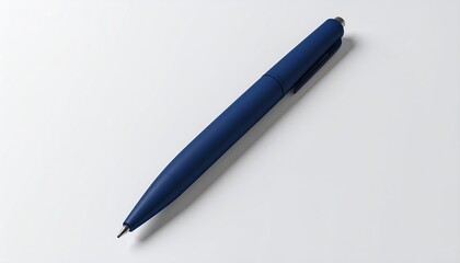 Fototapeta premium A single navy blue ballpoint pen lies on a white surface
