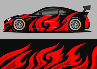 car wrap design with red color abstract theme