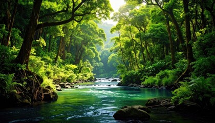 Obraz premium Lush green jungle river valley